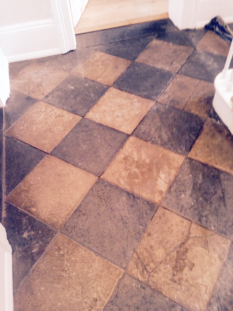 Limestone and Slate tiled floor before Restoration in Worcester