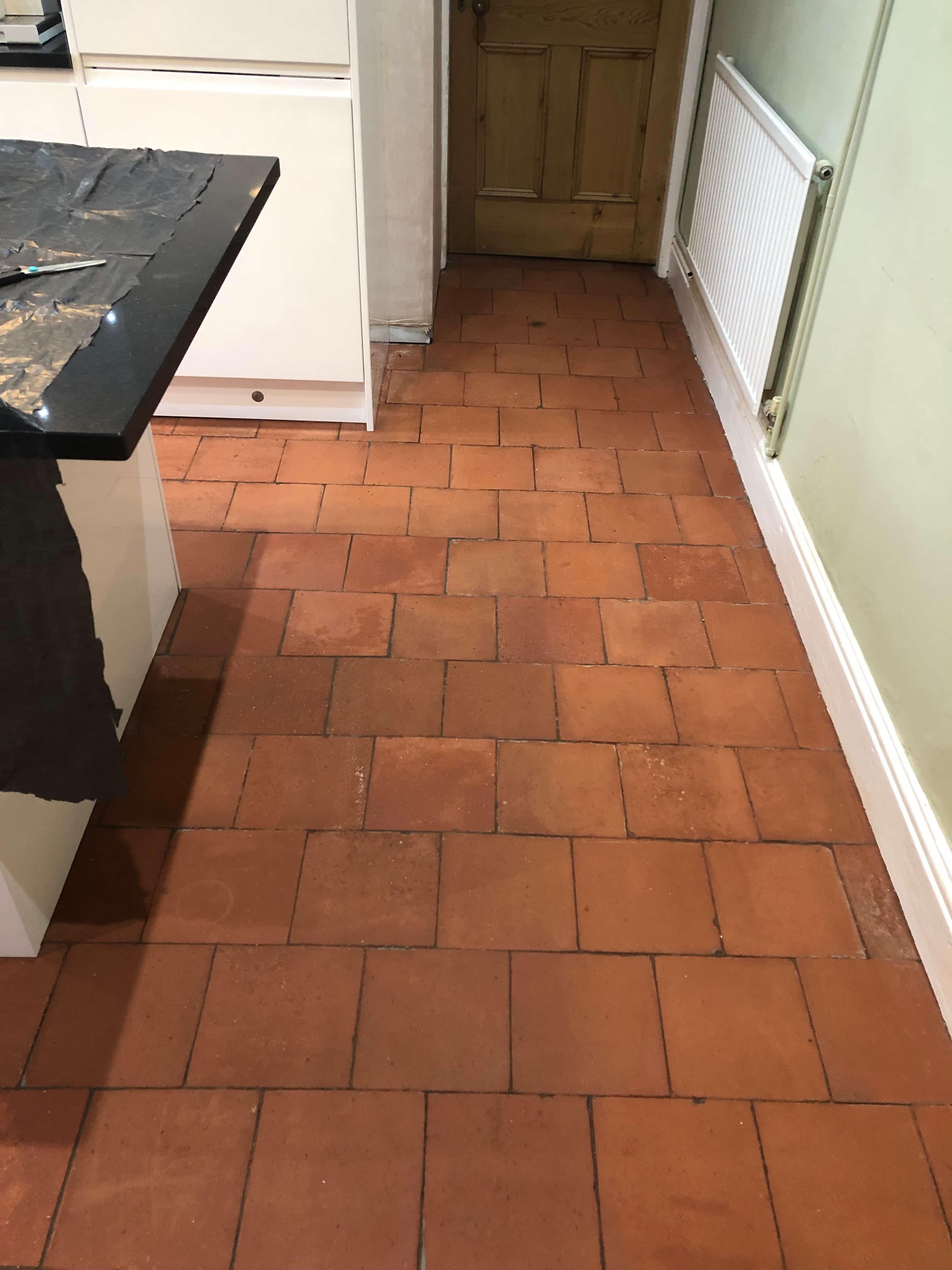 Quarry Tiled Kitchen Floor After Repair and Cleaning Droitwich Spa
