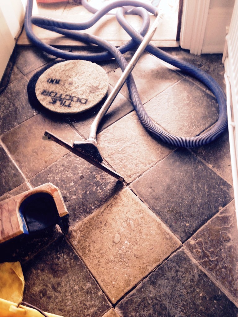 Limestone and Slate tiled floor before Restoration in Worcester