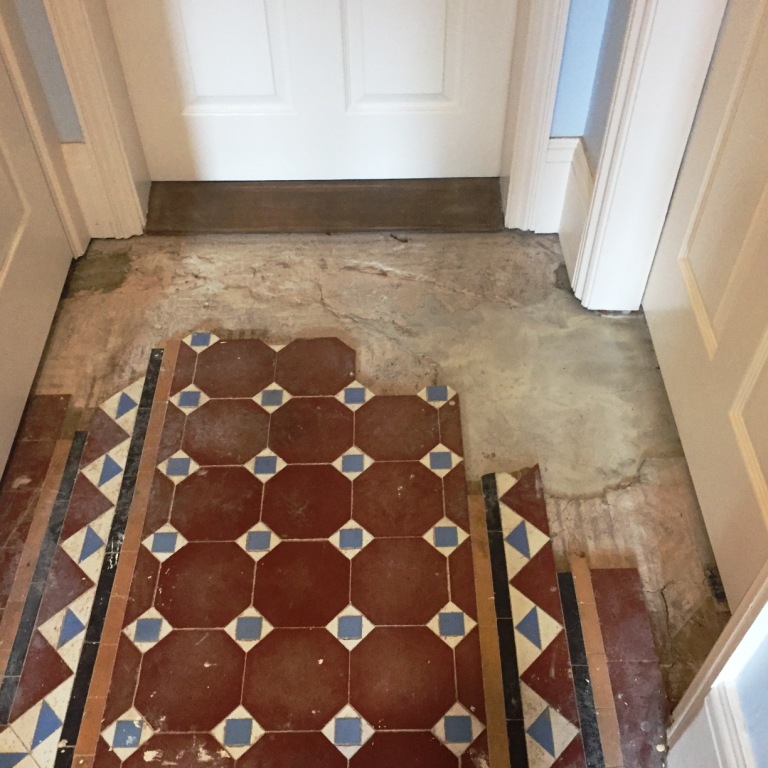 Edwardian Tiled Hallway During Restoration in Bewdley