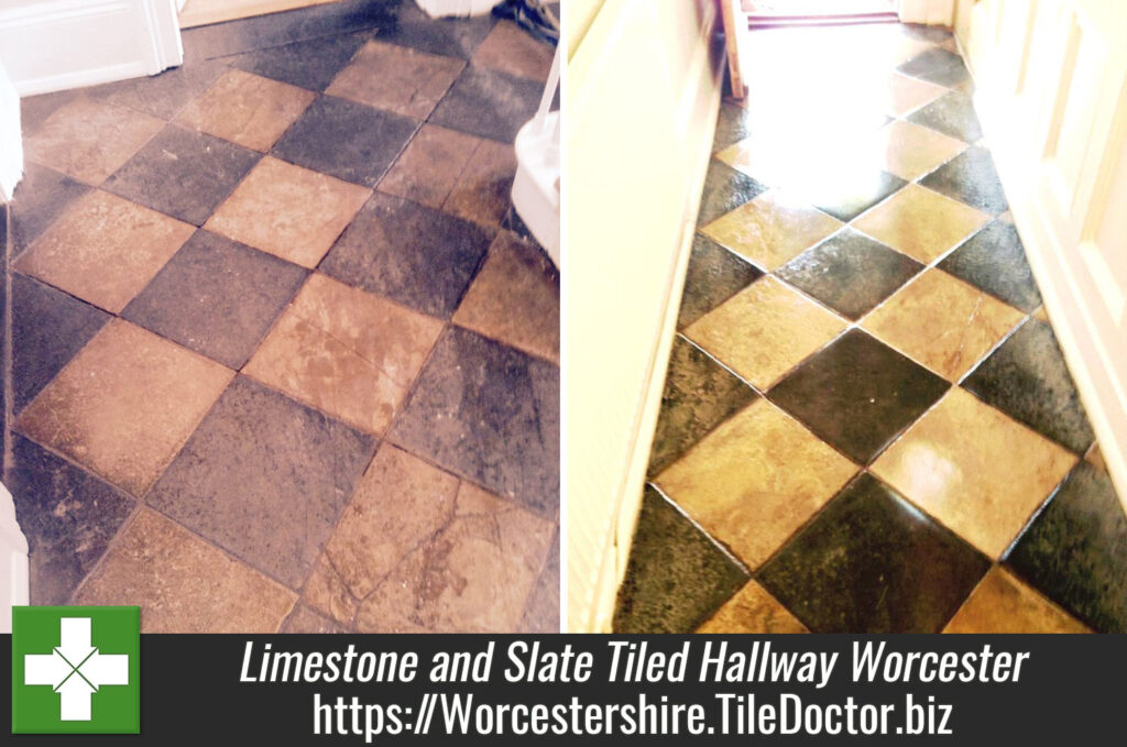 Limestone and Slate tiled hallway restored in Worcester