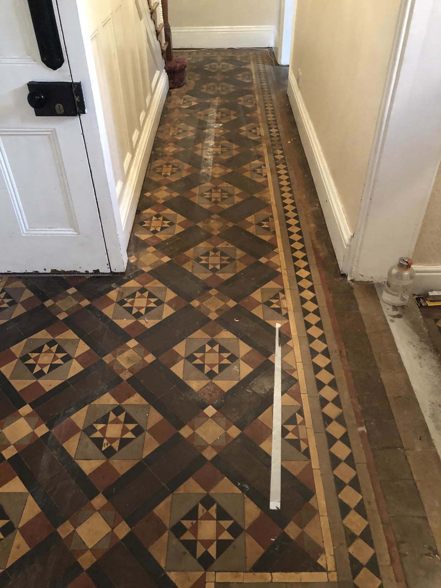 Victorian Minton Tiled Hallway Covered in Carpet Before Restoration Kidderminster