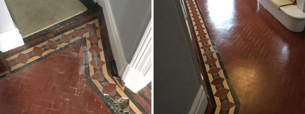 Victorian Tiled Floor Before and After Restoration Kidderminster