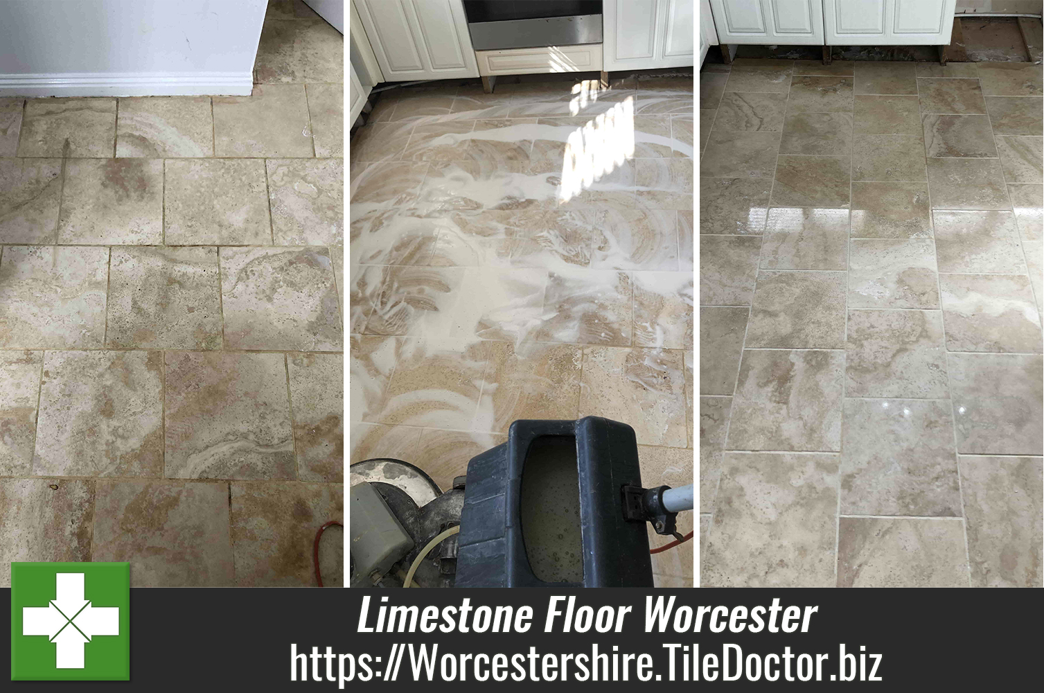 Grubby Limestone Kitchen Floor Restored in Worcester