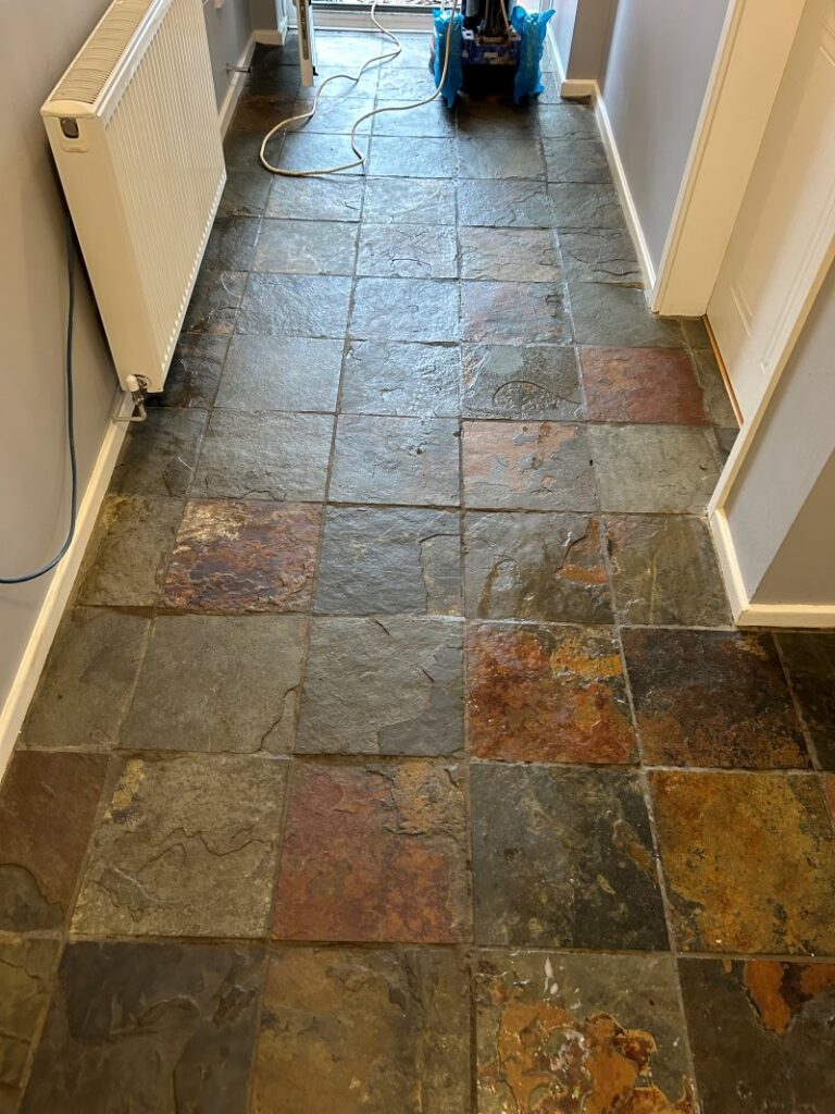 Indian Slate Tiled Hallway Before Cleaning Redditch