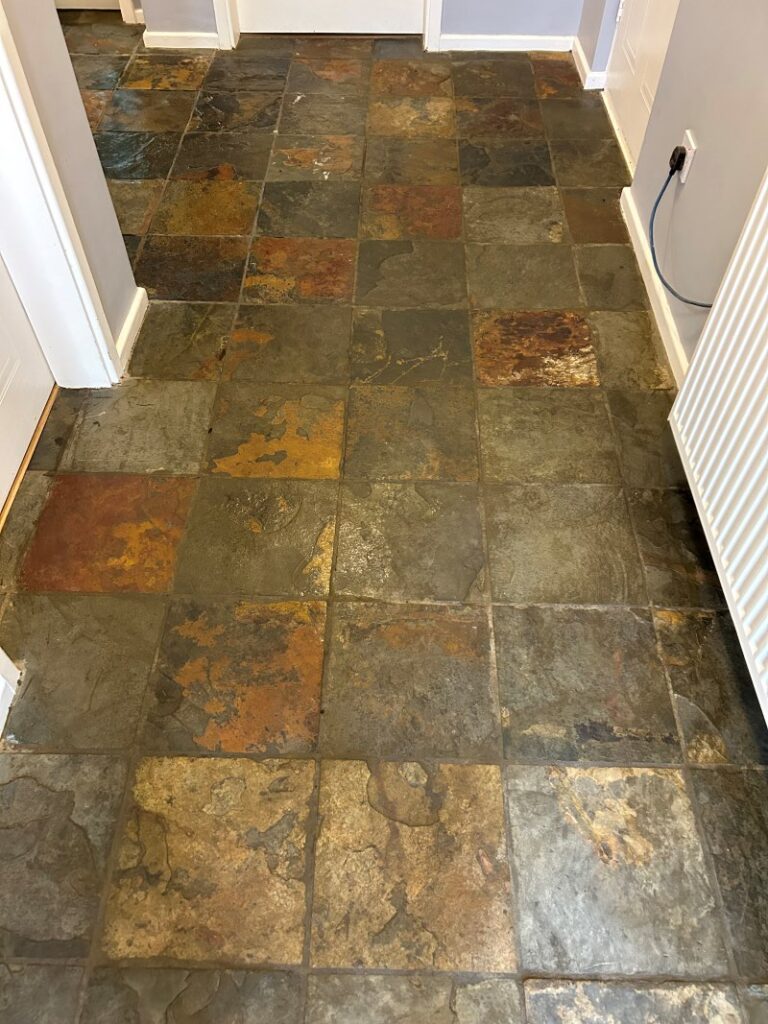 Indian Slate Tiled Hallway Before Cleaning Redditch