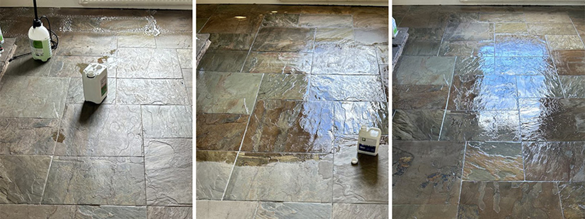 Slate Tiled Floor Deep Cleaned and Sealed with a Gloss Finish in Knightwick